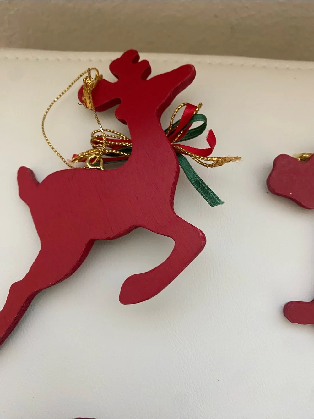 Vintage Wooden Christmas Ornaments Plaid Tartan Set of 4 Bear Reindeer Horse 4”H